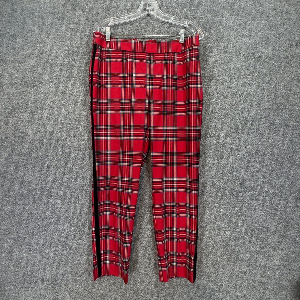 Talbots Slim Ankle Pant Women 10P Red Plaid Side Stripe Wool Blend Holiday NEW